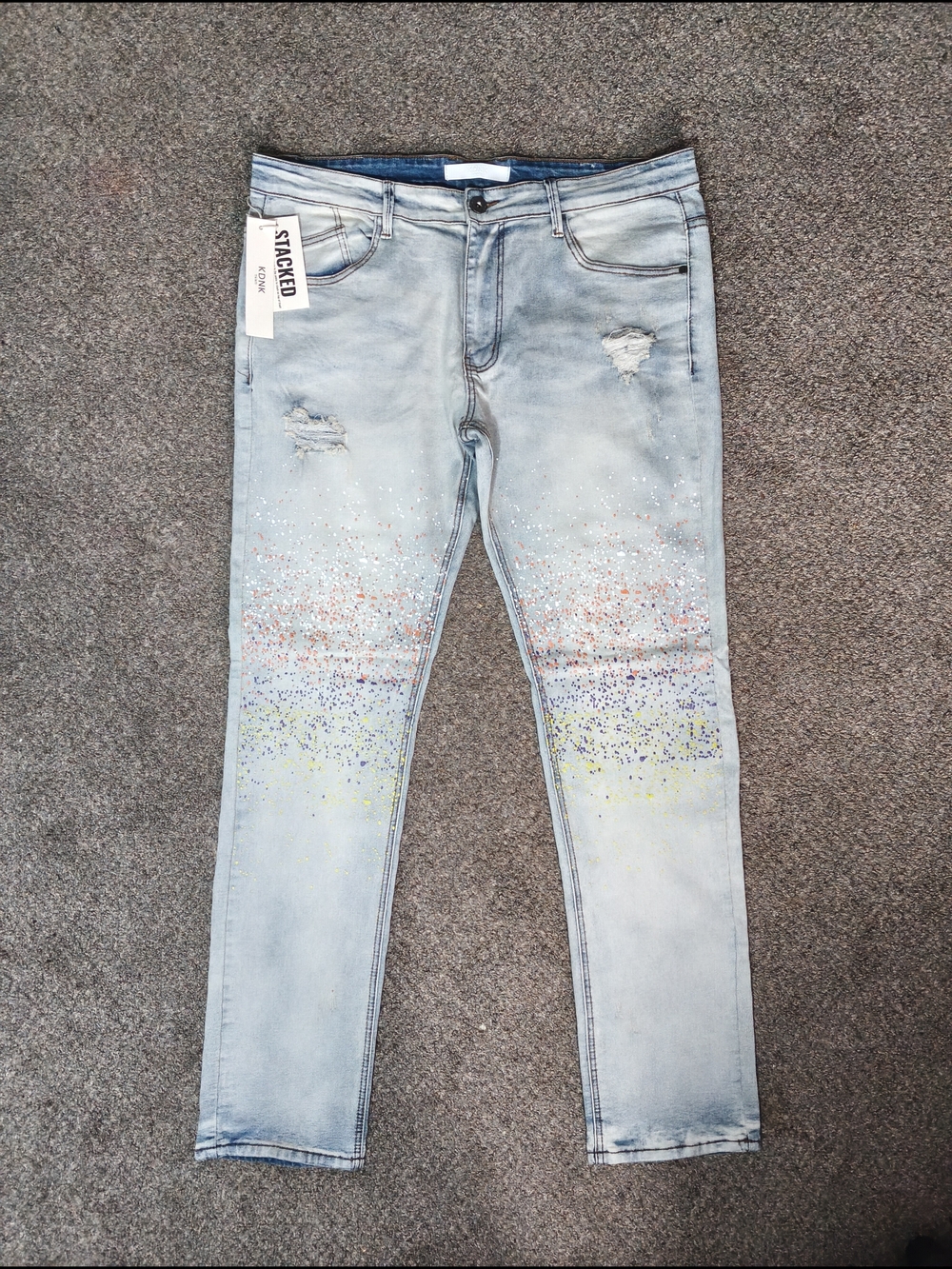 STACKED Light Wash Skinny Jeans with Multicolor Speckle